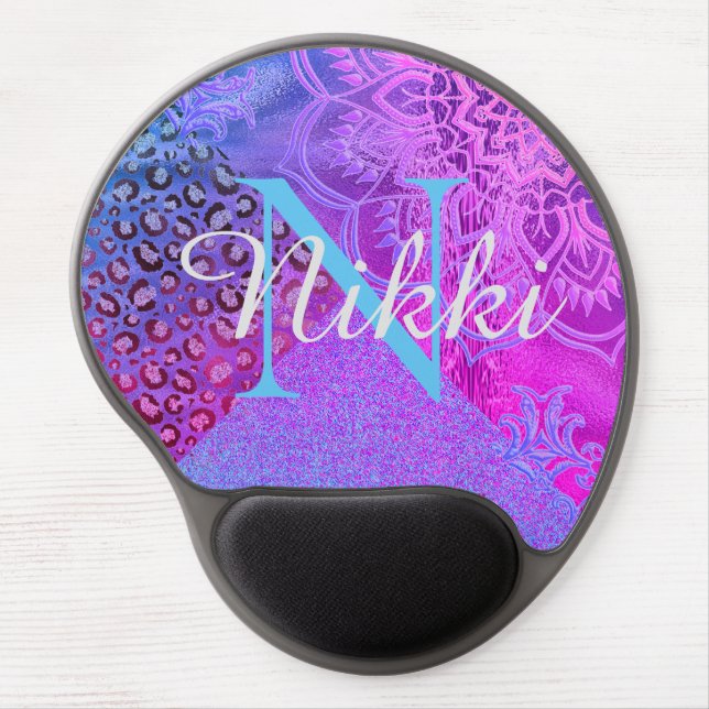 Glittery Lotus Leopard Monogram            Gel Mou Mouse Pad (Front)
