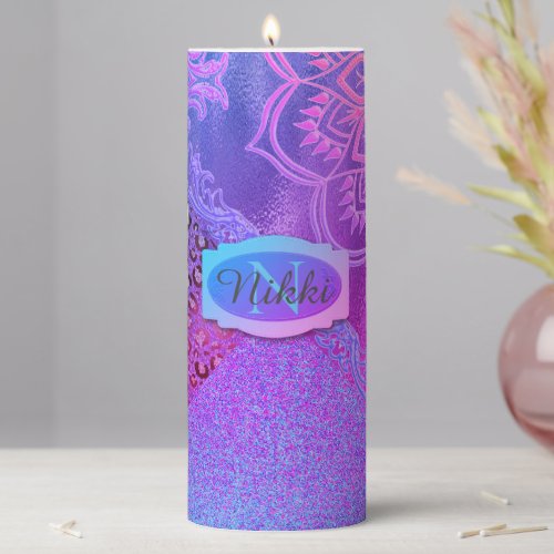 Glittery Lotus Leopard Monogram      Pillar Candle