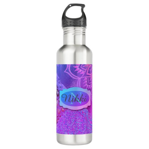 Glittery Lotus Leopard Monogram    Stainless Steel Water Bottle