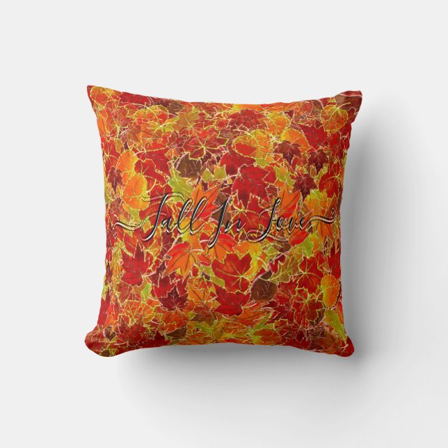 Glittery Maple Leaves in the Autumn, Fall In Love Throw Pillow (Front)