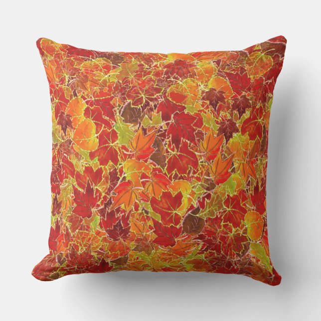 Glittery Maple Leaves in the Fall/Autumn Outdoor Pillow (Front)