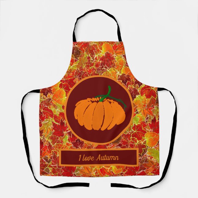 Glittery Maple Leaves/Pumpkin the Fall/Autumn Apron (Front)