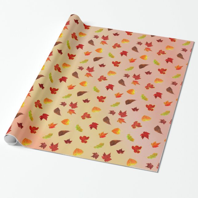 Glittery Maple Leaves Wrapping Paper (Unrolled)