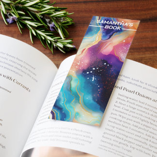 Glittery Marble Background Two Custom Text Bookmarks