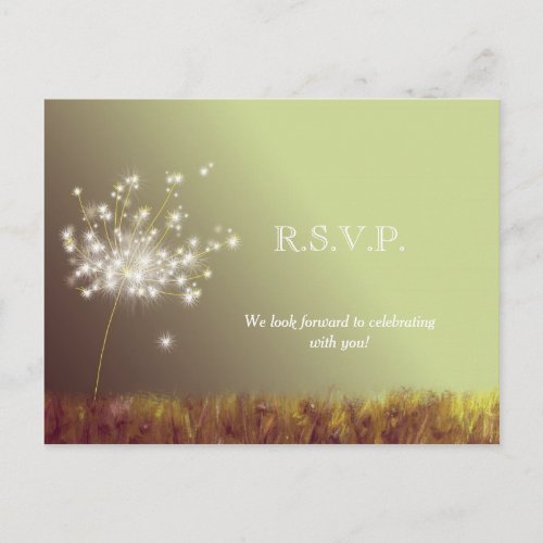 Glittery Meadow Dandelions Wedding RSVP Invitation Postcard