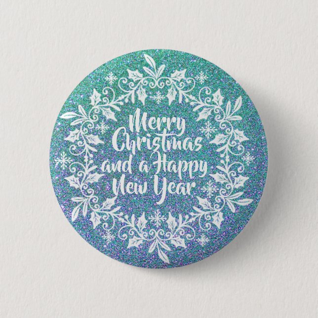 Glittery Merry Christmas | Pin Button (Front)
