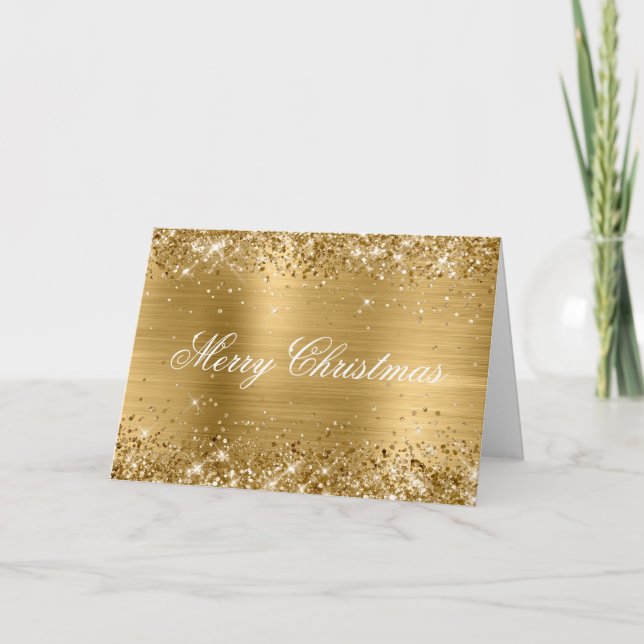 Glittery Metallic Gold Family Photo Card (Front)