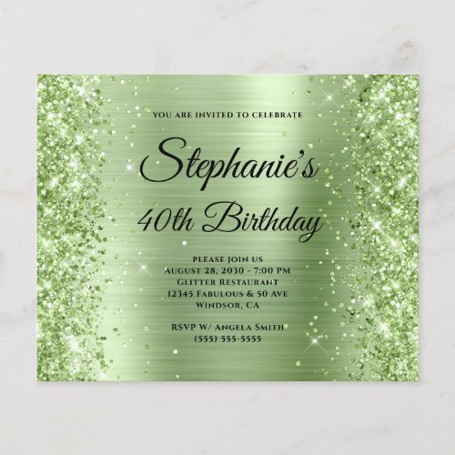Glittery Mint Glam Fancy Monogram 40th Birthday Flyer