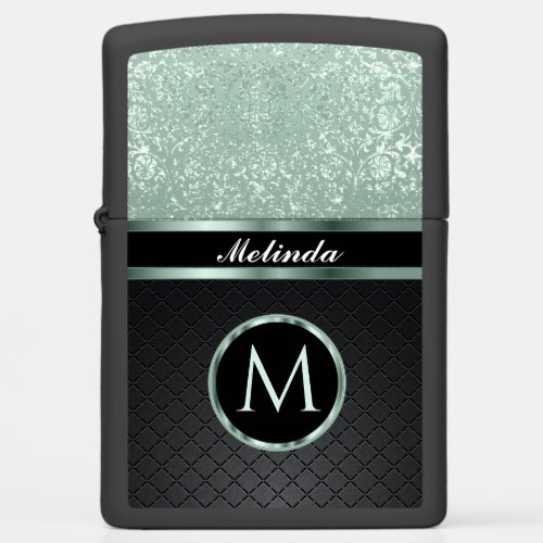  Glittery Mint Green and Black _ Personalized  Zippo Lighter