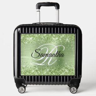 Glittery Mint Green Foil Fancy Monogram Luggage