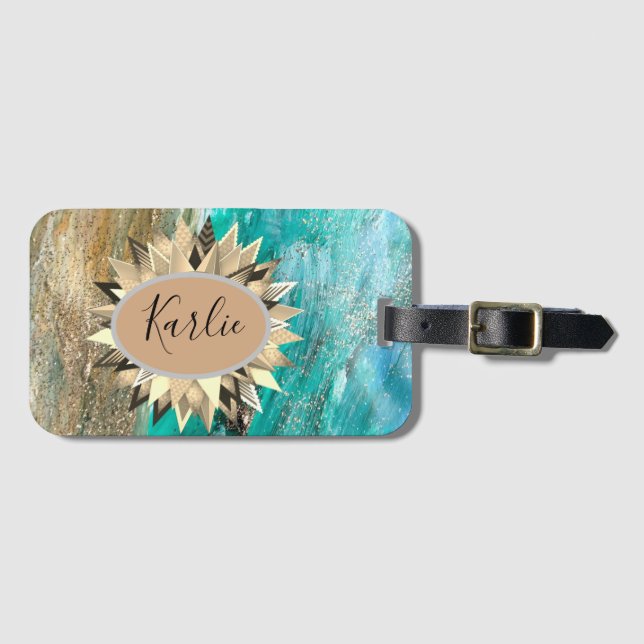 Glittery Modern Personalized Abstract Luggage Tag (Front Horizontal)