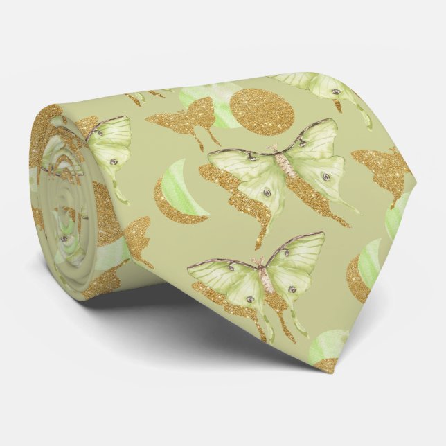 Glittery Moth Butterfly Pattern Neck Tie (Rolled)