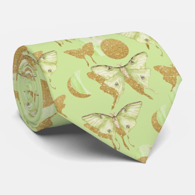 Glittery Moth Butterfly Pattern Neck Tie (Rolled)