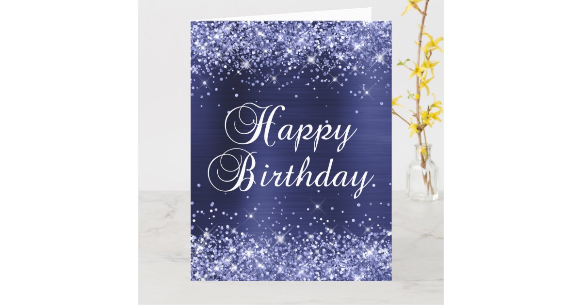 Glittery Navy Blue Big Happy Birthday Card Zazzle 9825