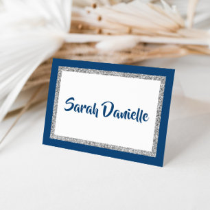 Glittery Navy Blue & Silver Personalized Note Card