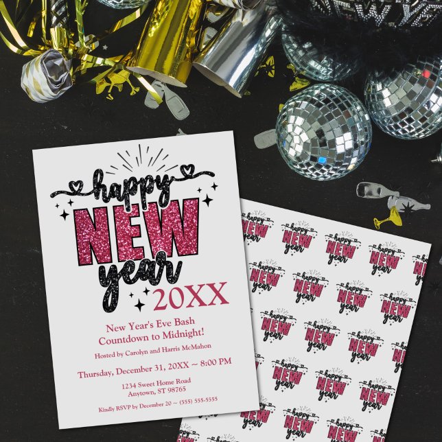 Glittery New Year’s Eve Party Invitation (Glittery New Year's Eve Party Invitation)