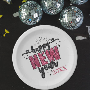 Glittery New Year's Eve Party Paper Plates