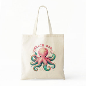 Glittery Octopus Custom Text Tote Bag