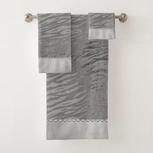 Glittery Ombre Zebra Print on Grey Bath Towel Set