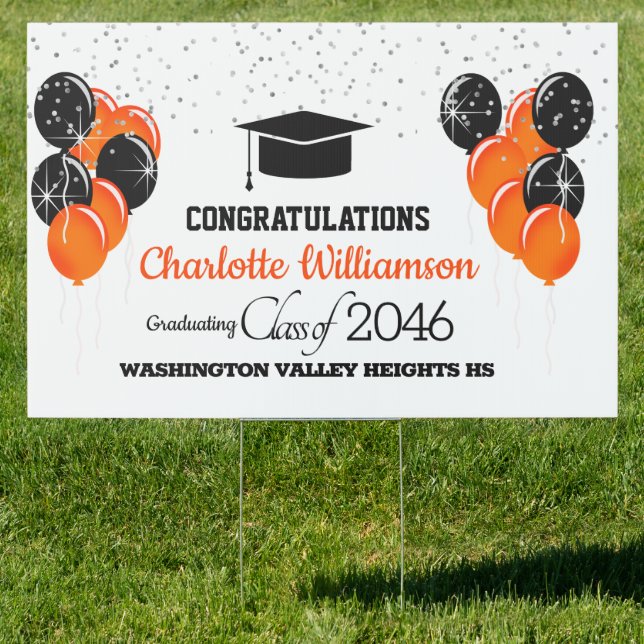 Glittery Orange and Black Graduation Sign (Insitu)