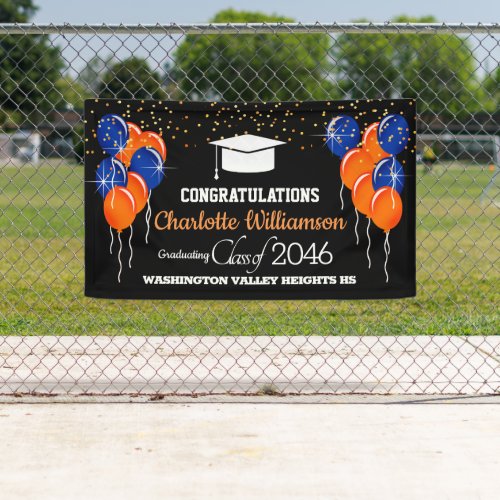 Glittery Orange and Blue Graduation Banner