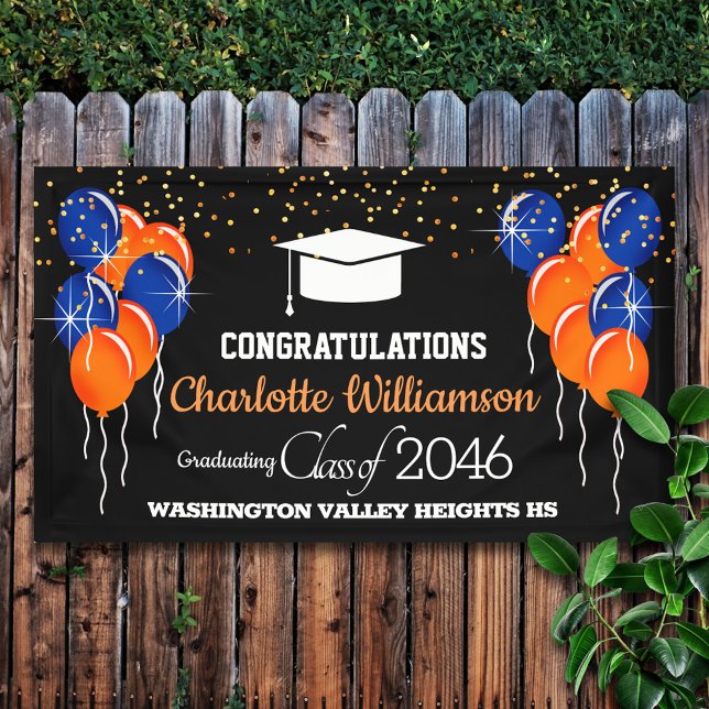 Glittery Orange and Blue Graduation Banner (Creator Uploaded)
