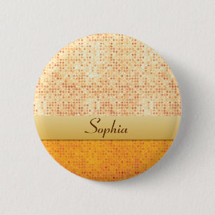 Glittery Orange Polka Dot Name Tag Badge Pinback Button
