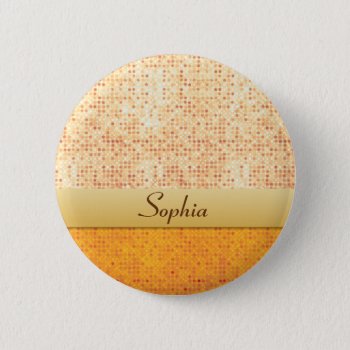 Glittery Orange Polka Dot Name Tag Badge Pinback Button by DigitalDreambuilder at Zazzle