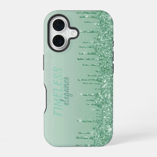 Glittery Paint Drip Mint Green Glam Aesthetic iPhone Case (Back)