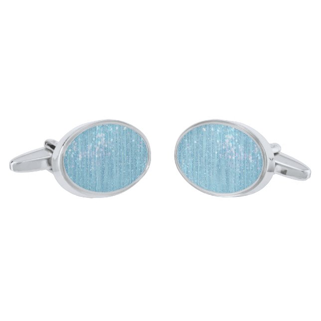 Glittery Pale Blue on Silver Plated Cufflinks (Angled)