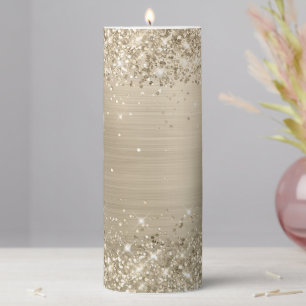 Glittery Pale Champagne Gold Foil Pillar Candle