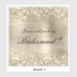 Glittery Pale Gold Bridesmaid Proposal Gift Box Sticker