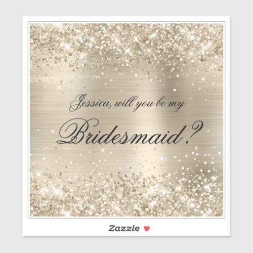 Glittery Pale Gold Bridesmaid Proposal Gift Box Sticker
