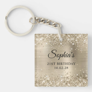 Glittery Pale Gold Foil 21st Birthday Photo Keychain