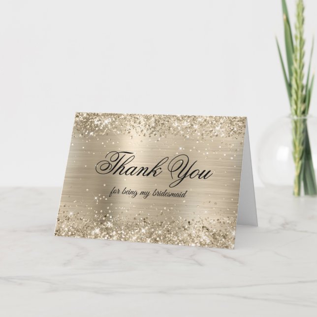 Glittery Pale Gold Foil Bridesmaid Thank You Card (Front)