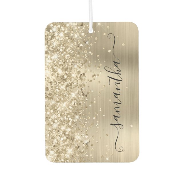 Glittery Pale Gold Foil Girly Signature Photo Air Freshener (Front)
