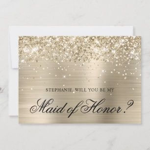 Glittery Pale Gold Foil Maid of Honor Proposal Invitation