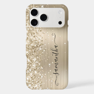 Glittery Pale Gold Foil Modern Girly Signature iPhone 17 Pro Max Case