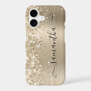 Glittery Pale Gold Foil Modern Girly Signature iPhone 17 Case