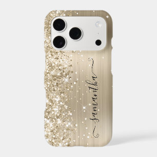 Glittery Pale Gold Foil Modern Girly Signature iPhone 17 Pro Case