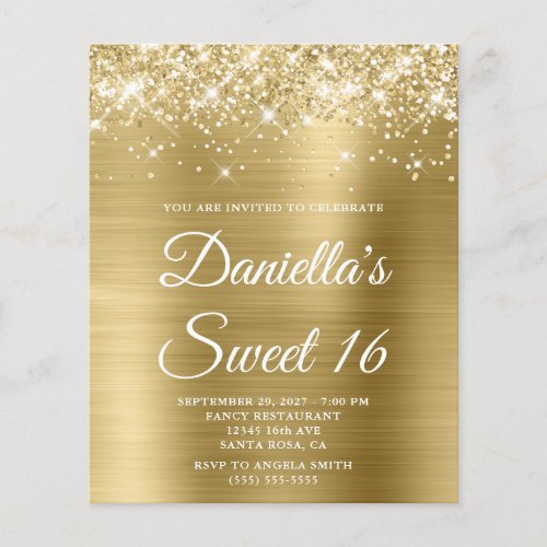 Glittery Pale Gold Foil Sweet 16 Budget Invite