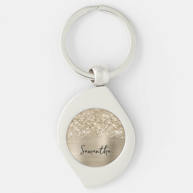 Glittery Pale Gold Glam Name Keychain (Front)