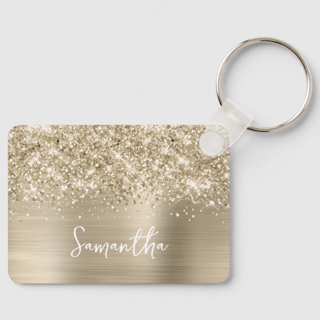 Glittery Pale Gold Glam Name Keychain (Front)