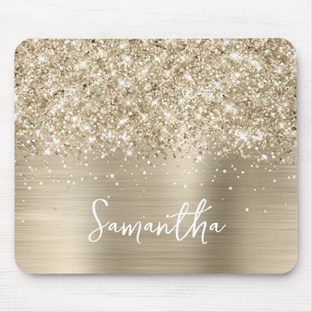 Glittery Pale Gold Glam Name Mouse Pad (Front)