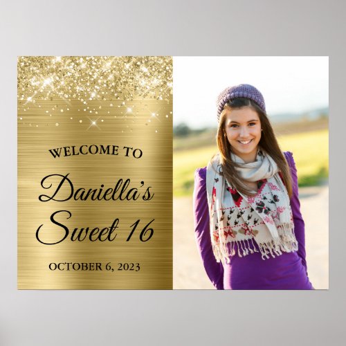 Glittery Pale Gold Glam Photo Sweet 16 Poster