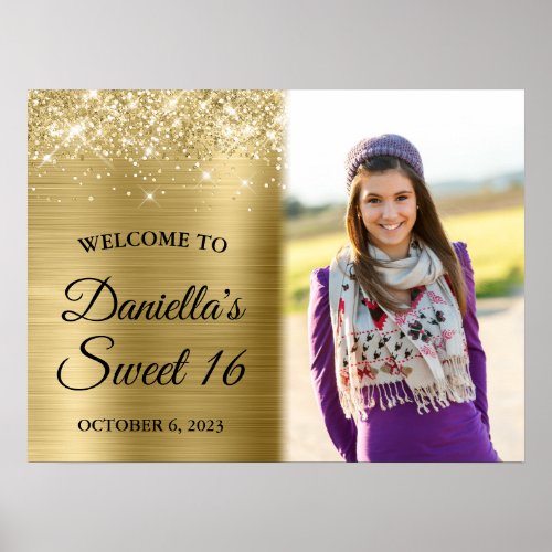 Glittery Pale Gold Glam Soft Edge Photo Sweet 16 Poster