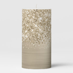 Glittery Pale Gold Glam Star Pillar Candle