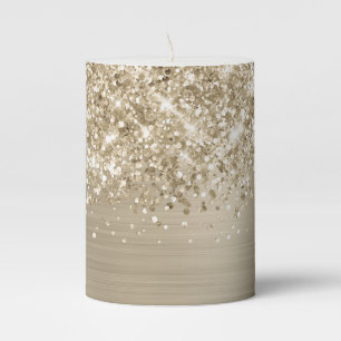 Glittery Pale Gold Glam Star Pillar Candle
