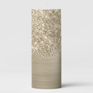 Glittery Pale Gold Glam Star Pillar Candle