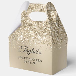 Glittery Pale Gold Ombre Glam Sweet Sixteen Favor Boxes